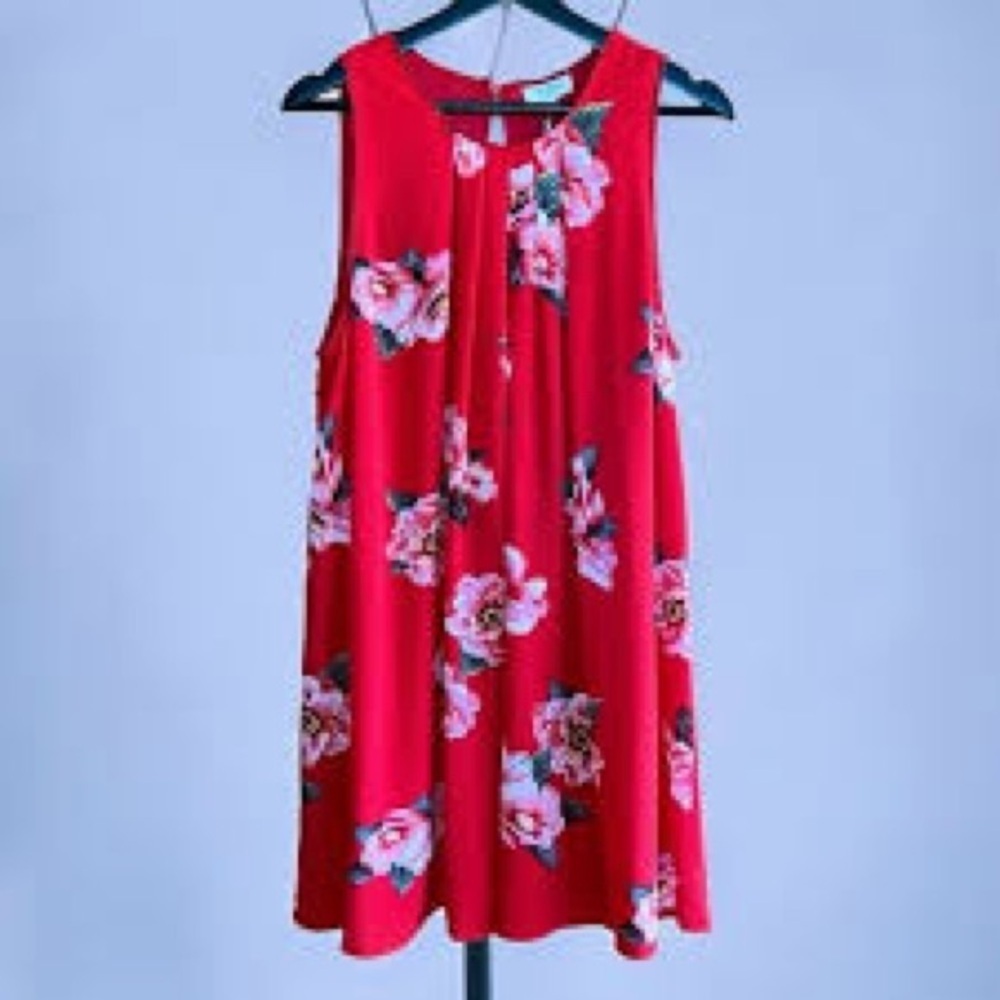 Umgee Mini Shift Dress Size M Red Pink Floral Fully Lined USA - Picture 6 of 12